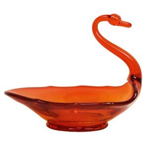 Viking Orange Glass Swan Bowl Dish Art Small Elegant Candy Trinket Display